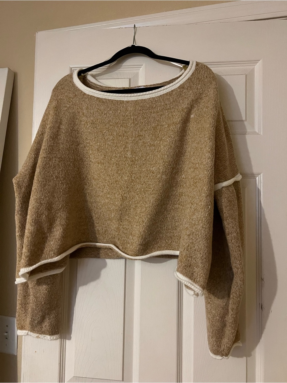 Princess Polly Cropped Crew Sweater in Mustard Yellow with White Trim